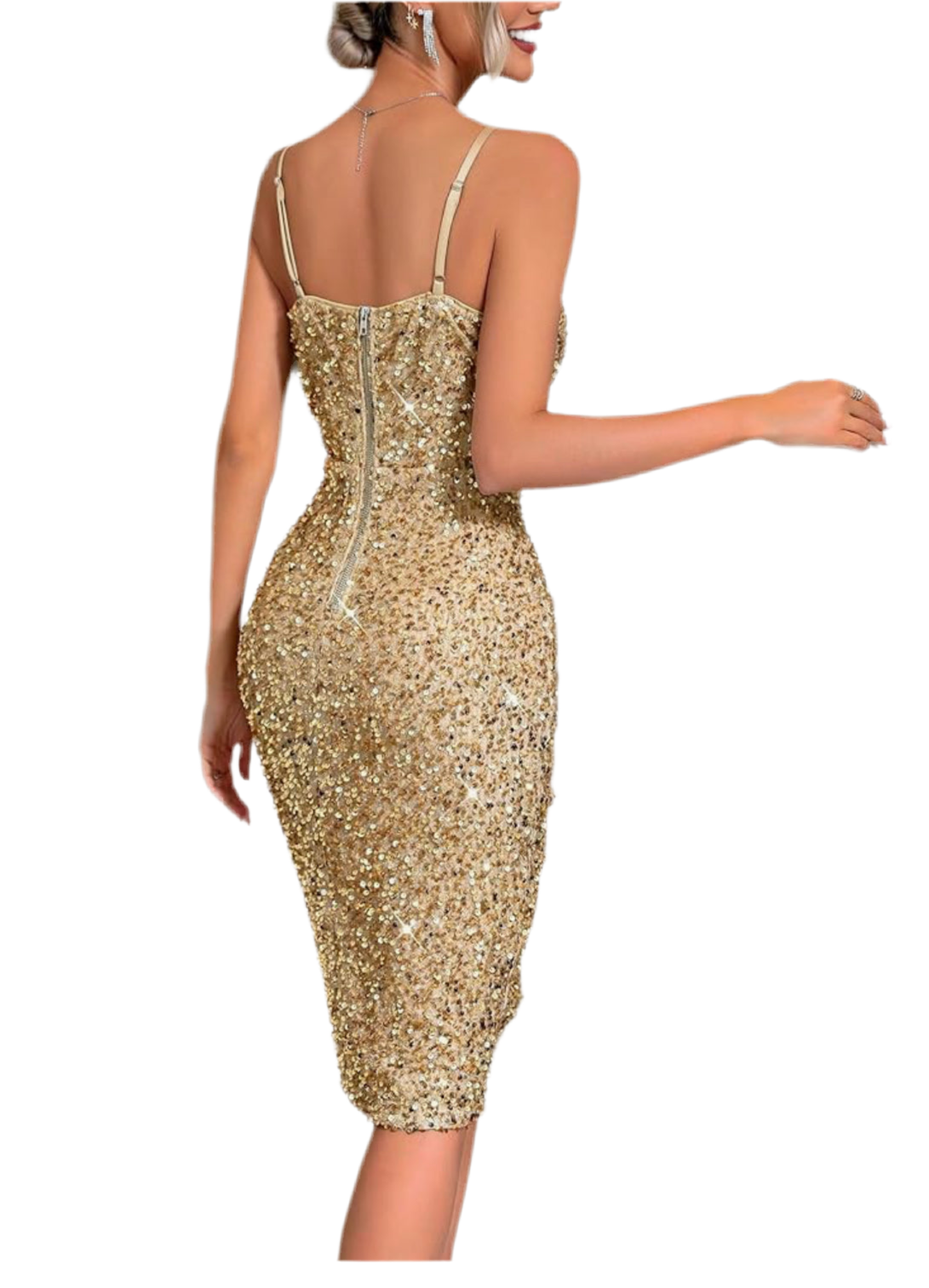 Split hem sequin strapless dress